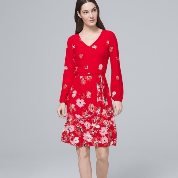White House Black Market Red Floral Dress - Picture 1 of 5